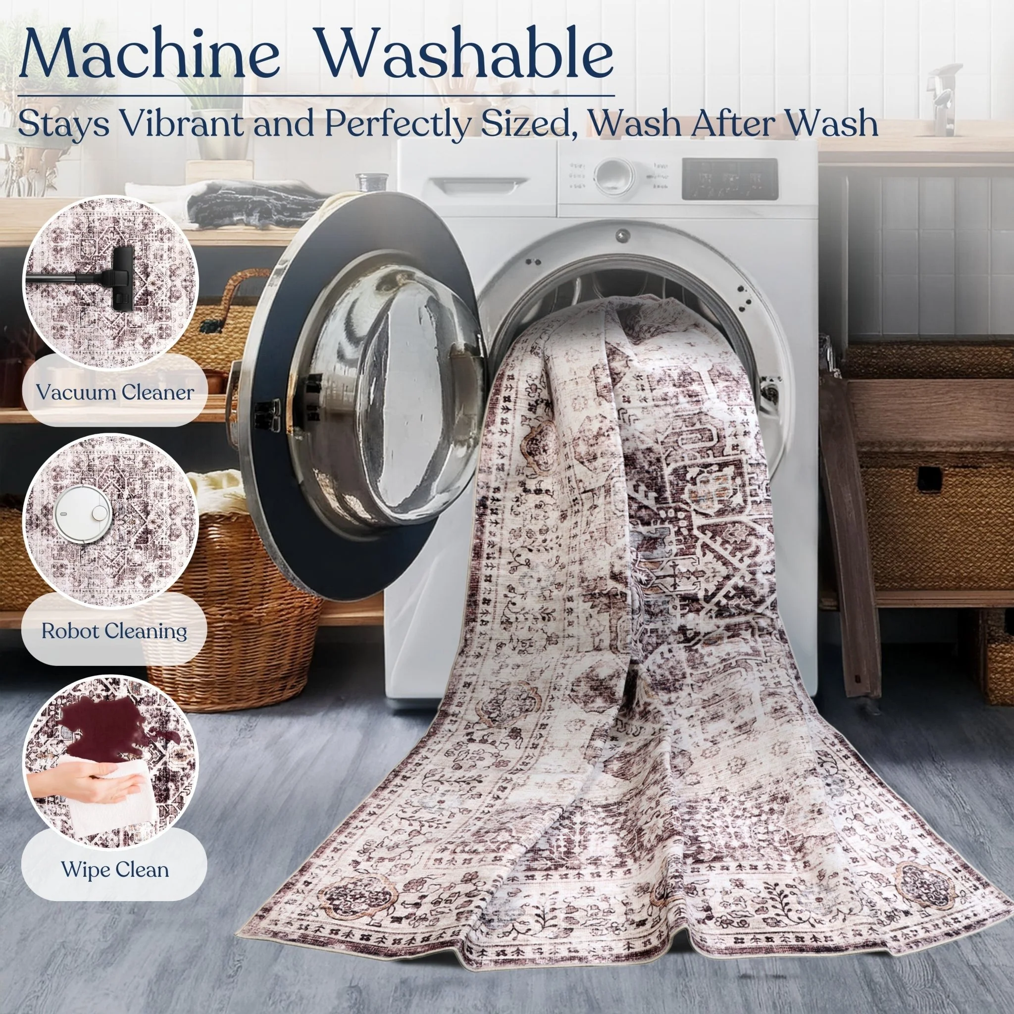 Vintage Cocoa Machine Washable Rug - Image 8