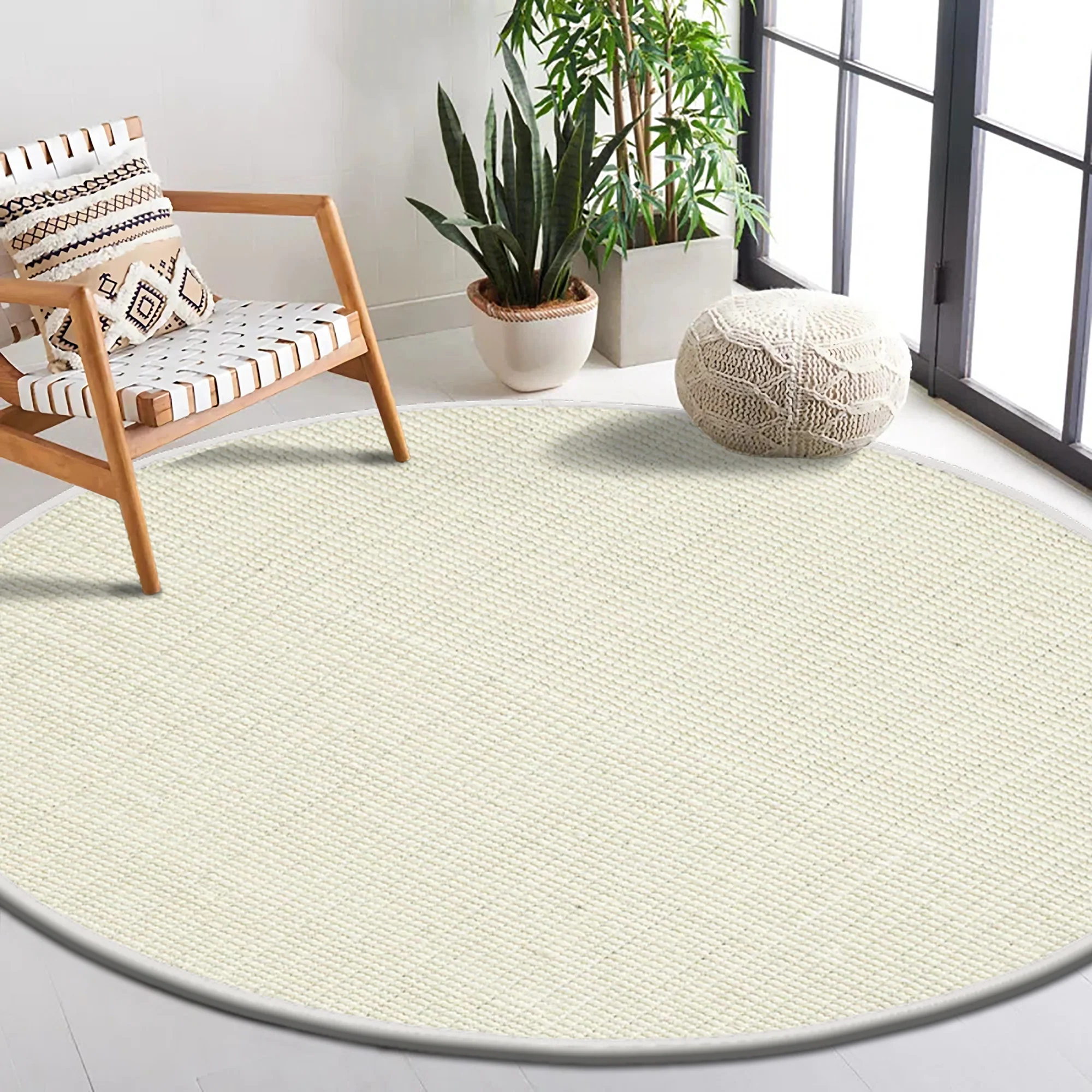 6 Foot Round Boucle Wool & Jute Rug - Image 13