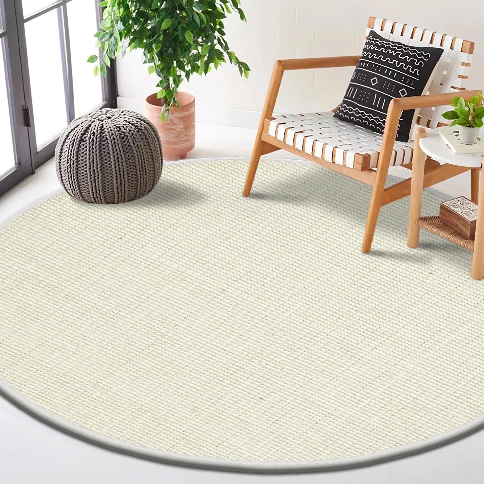 6 Foot Round Boucle Wool & Jute Rug - Image 14