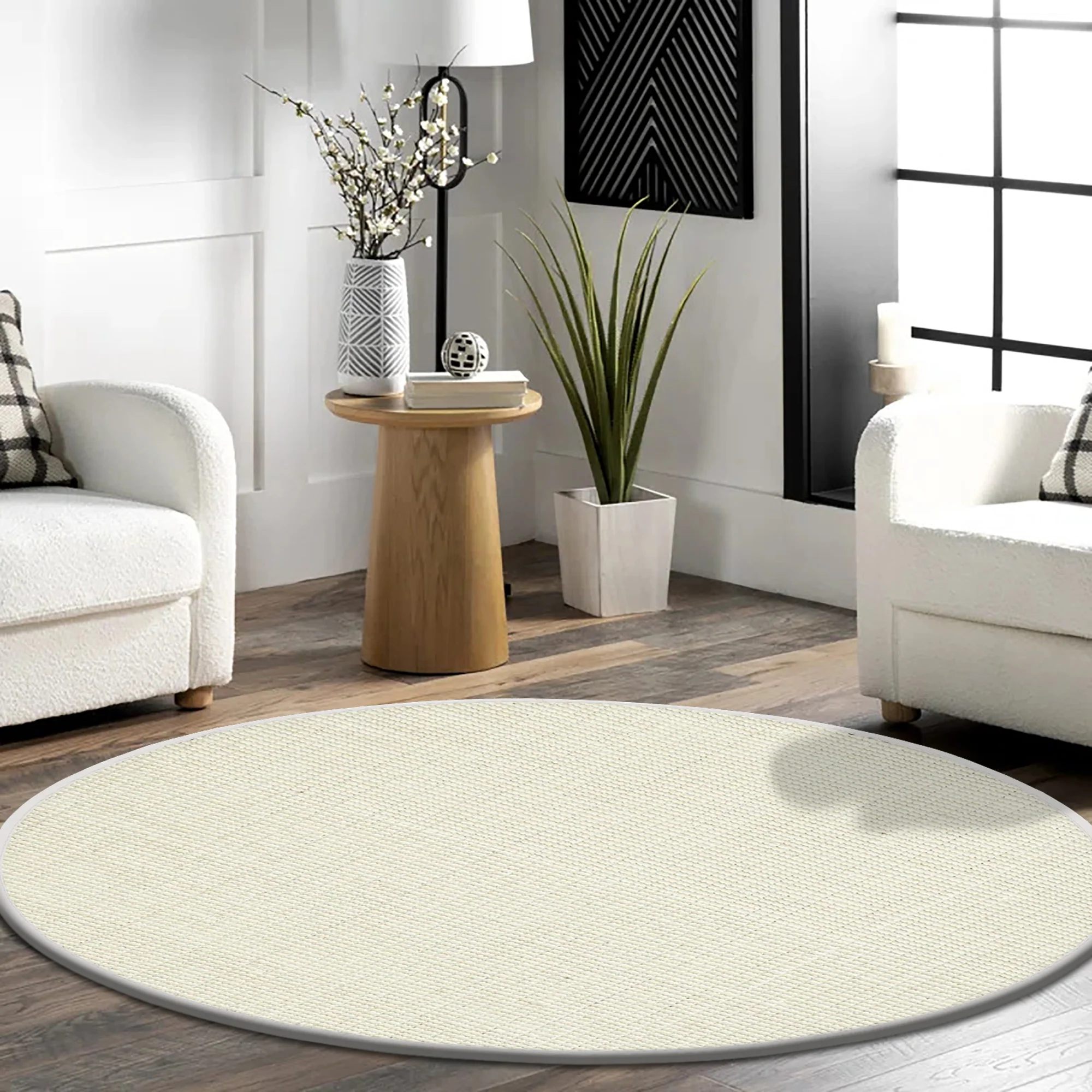 6 Foot Round Boucle Wool & Jute Rug - Image 15