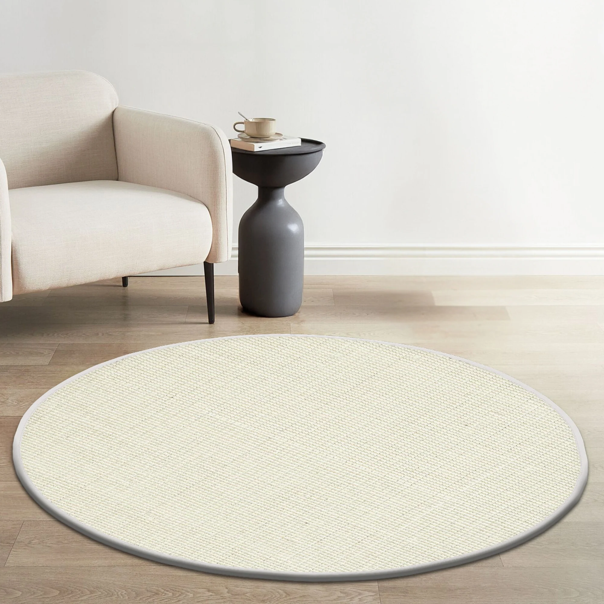 6 Foot Round Boucle Wool & Jute Rug - Image 16