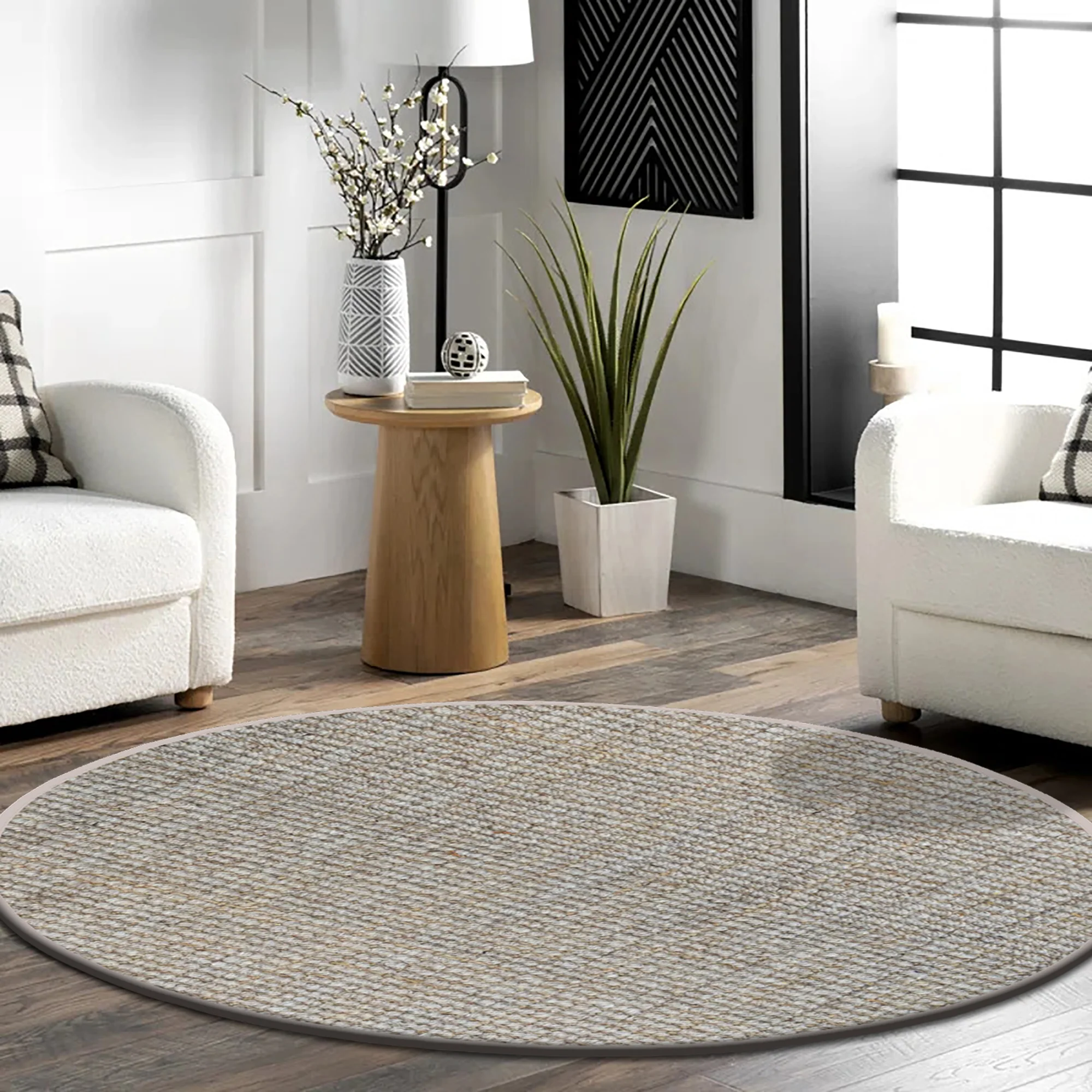 6 Foot Round Boucle Wool & Jute Rug - Image 3