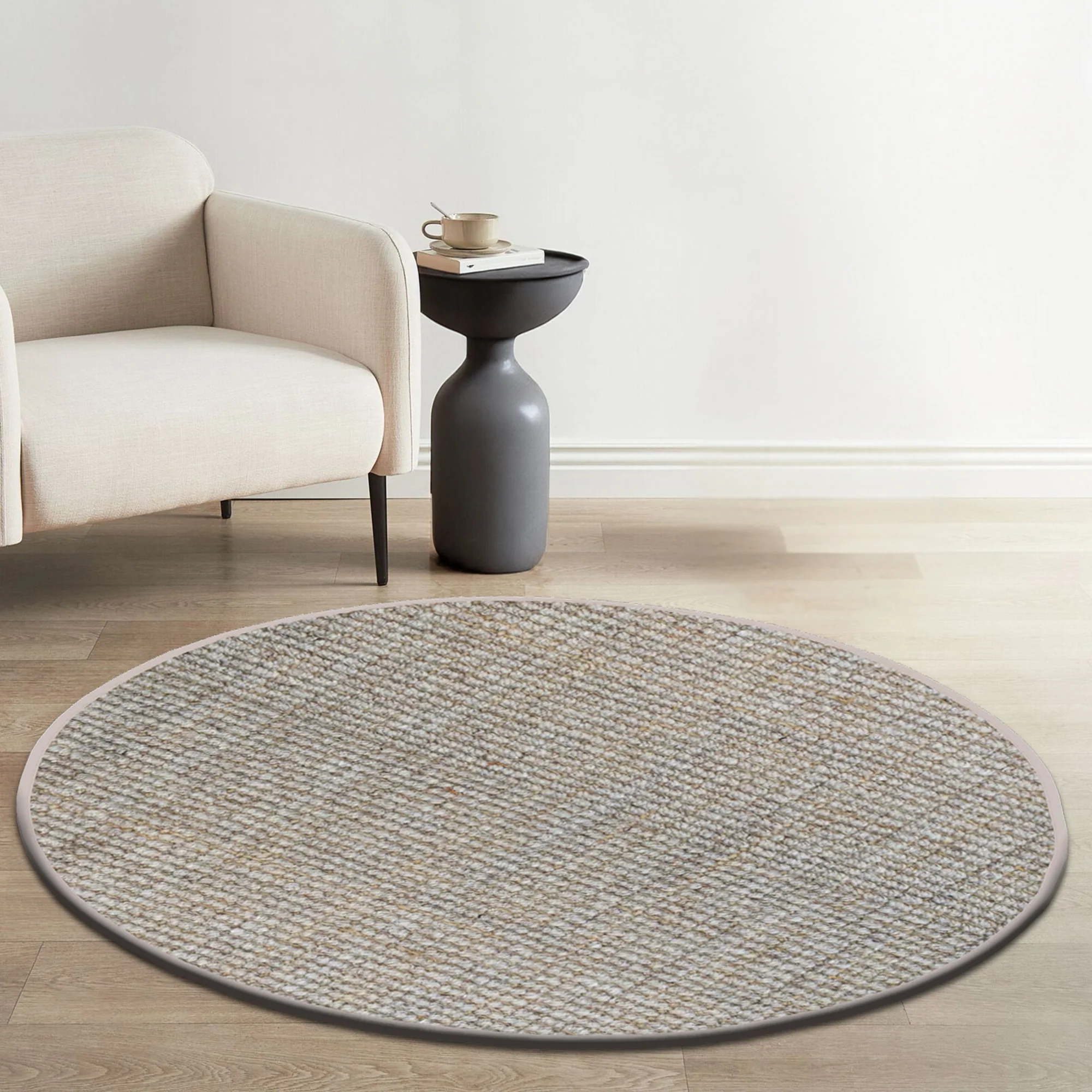 6 Foot Round Boucle Wool & Jute Rug - Image 4