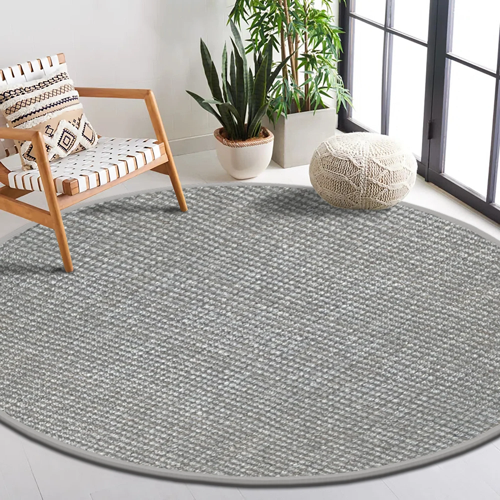 6 Foot Round Boucle Wool & Jute Rug - Image 7
