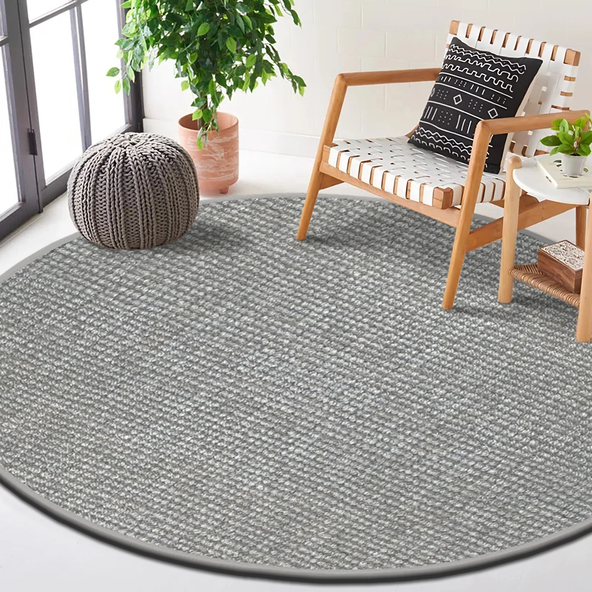 6 Foot Round Boucle Wool & Jute Rug - Image 8