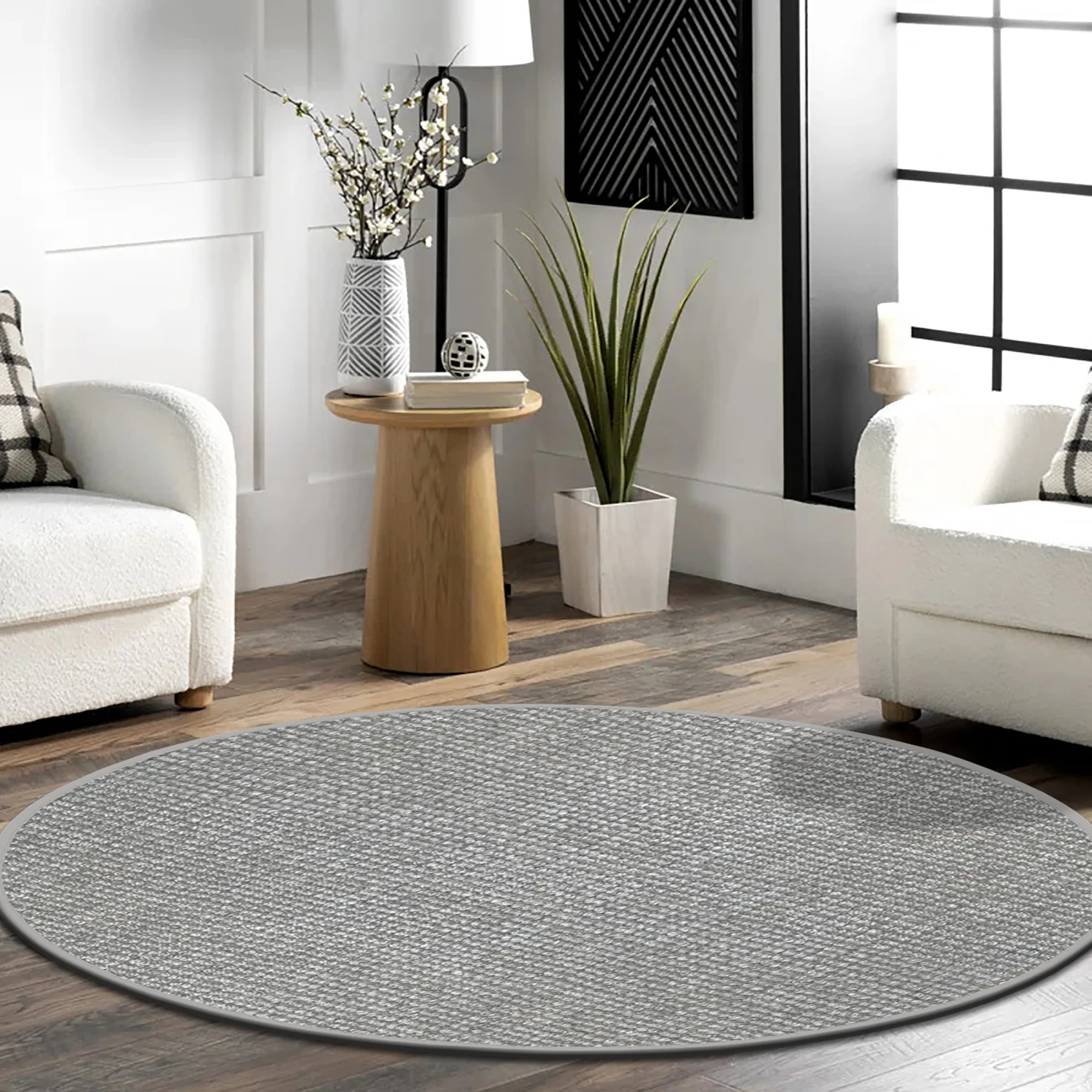 6 Foot Round Boucle Wool & Jute Rug - Image 9