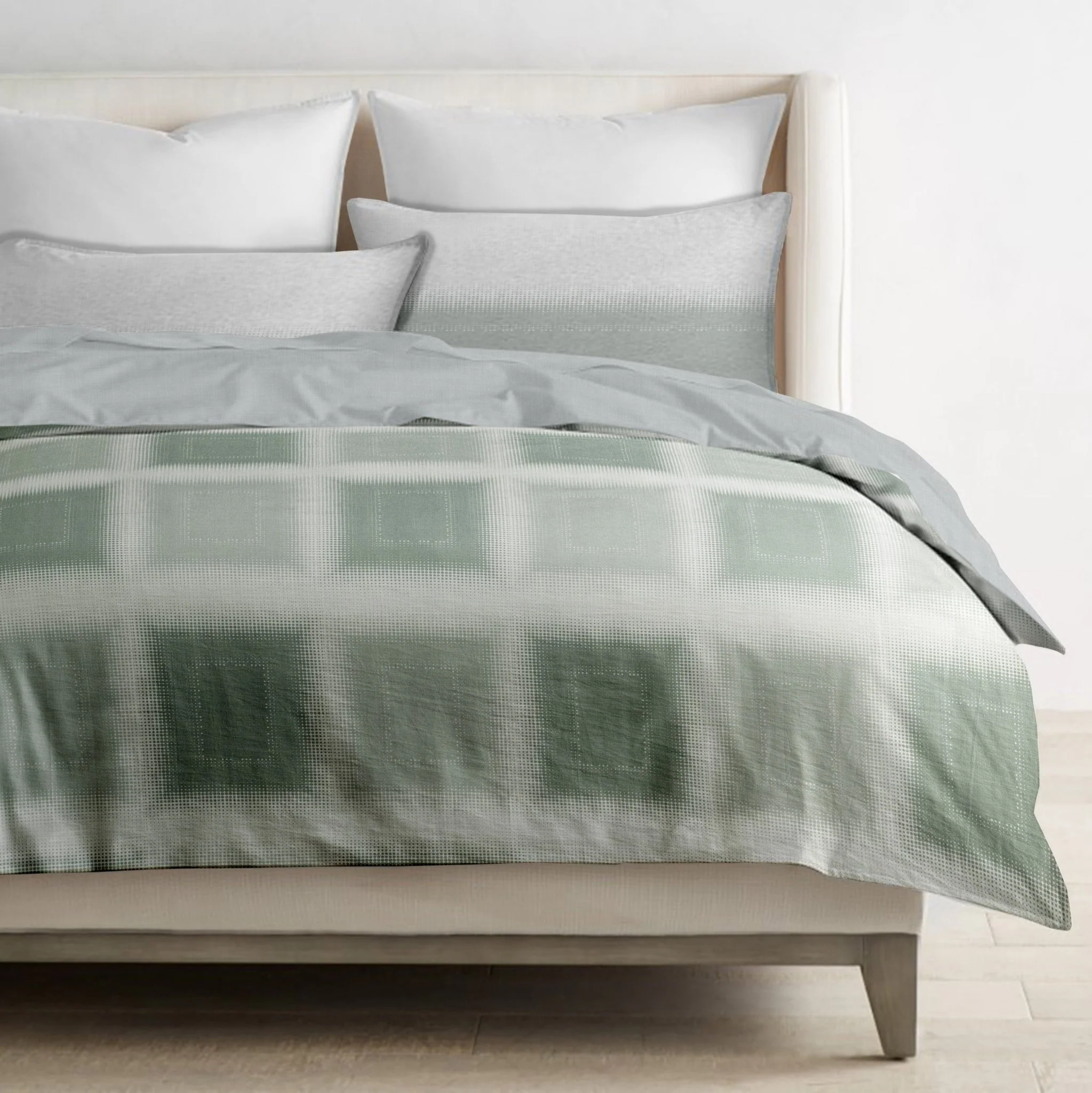 Selena Check Green Organic Cotton Reversible Duvet Set - Image 3