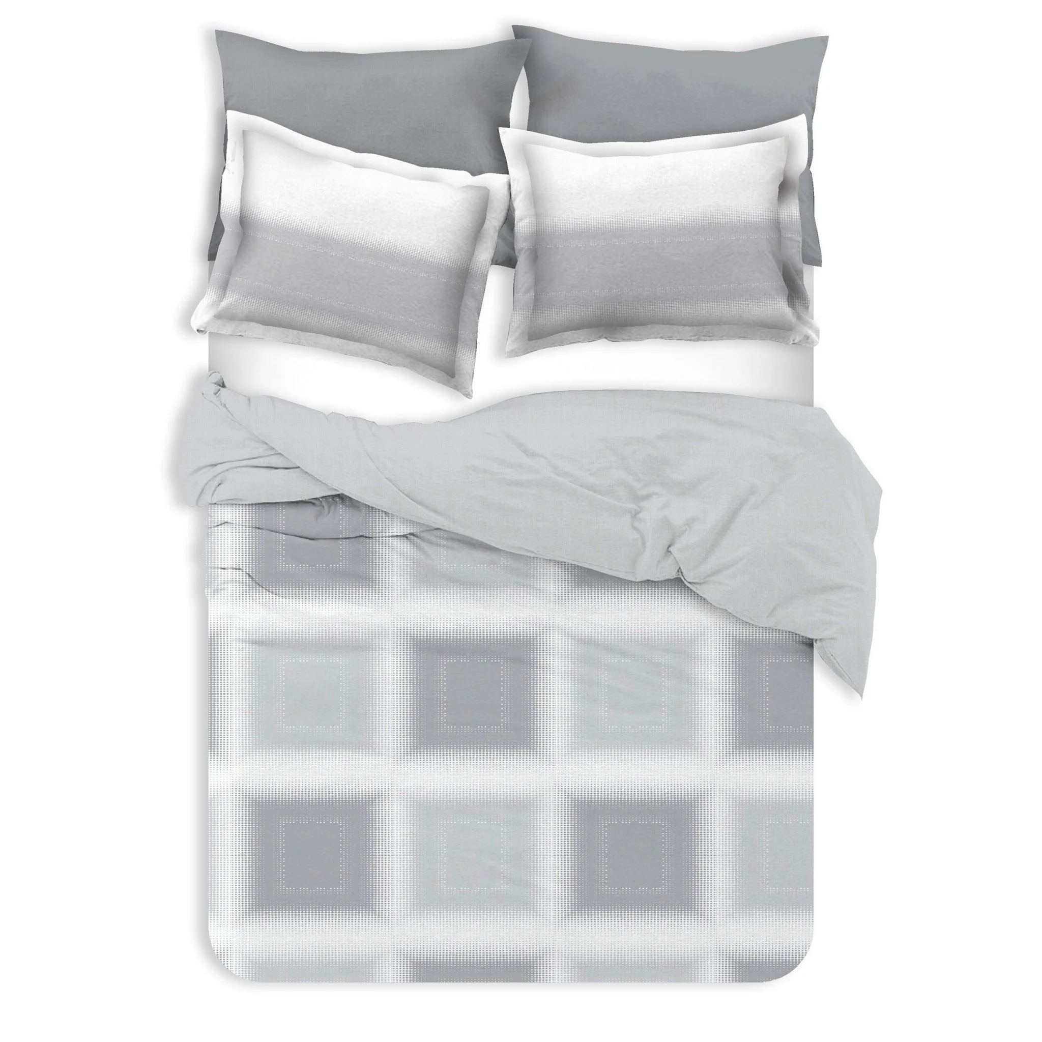 Selena Check Grey Organic Cotton Reversible  Duvet Set - Image 3